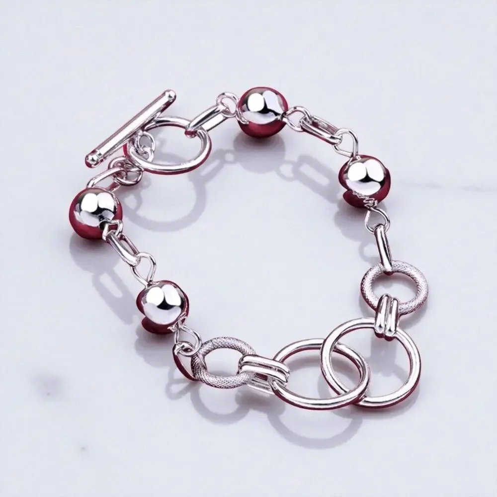 Bracelet Retro bead circle chain 925 Sterling Silver color 20CM for Women - Picture 5 of 7